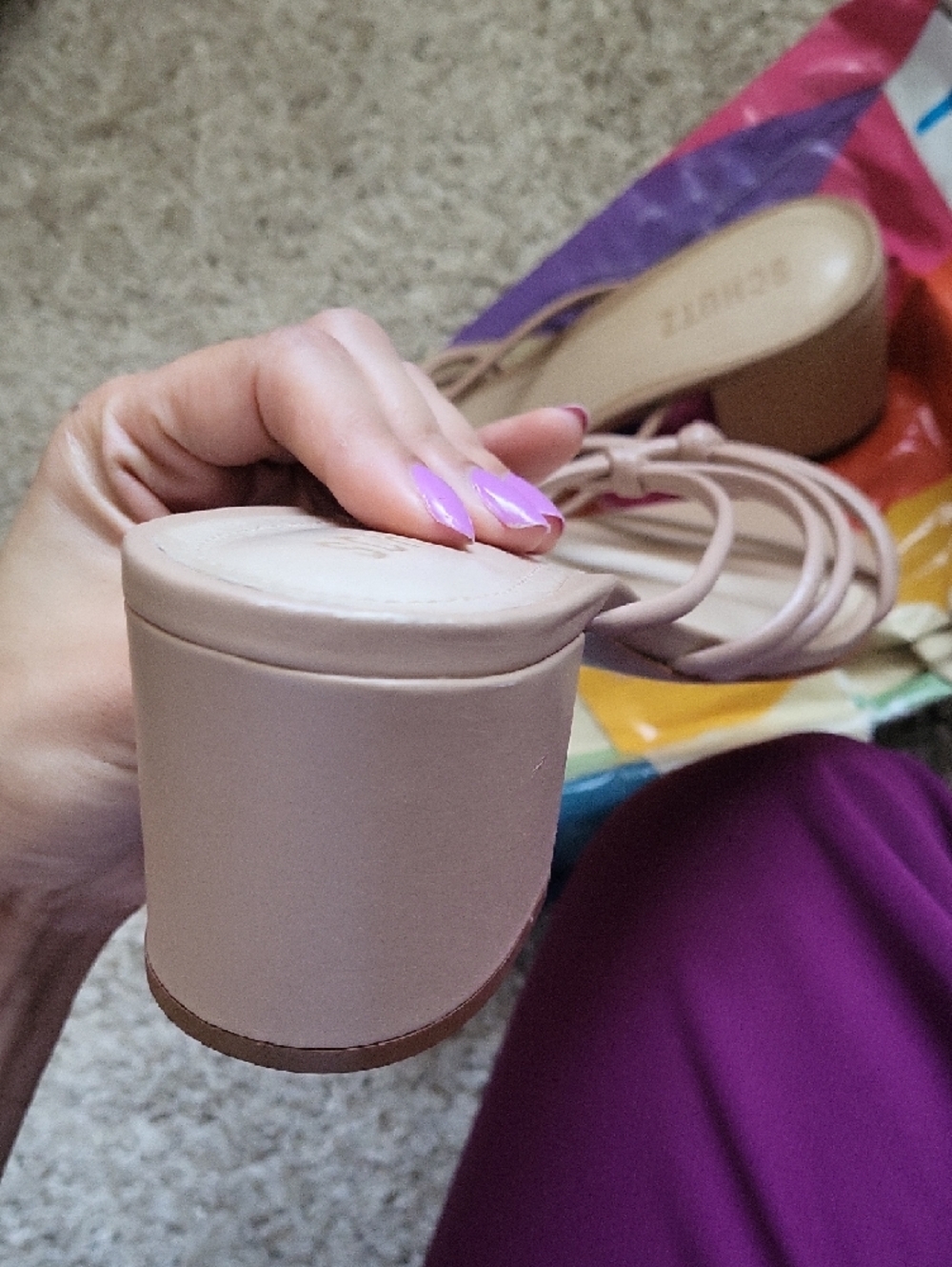 Nude Strappy Block Heel Slide Sandals - Picture 8 of 9